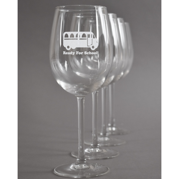 Custom School Bus Wine Glasses (Set of 4) (Personalized)