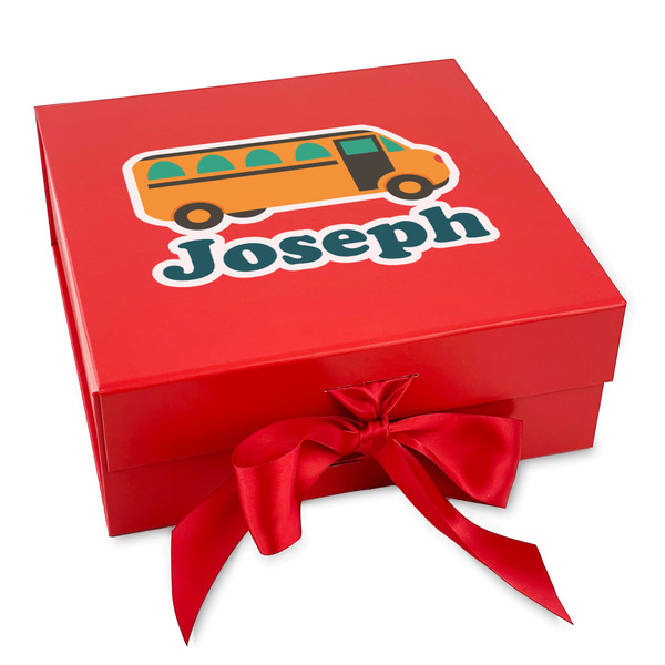 Custom School Bus Gift Box with Magnetic Lid - Red (Personalized)