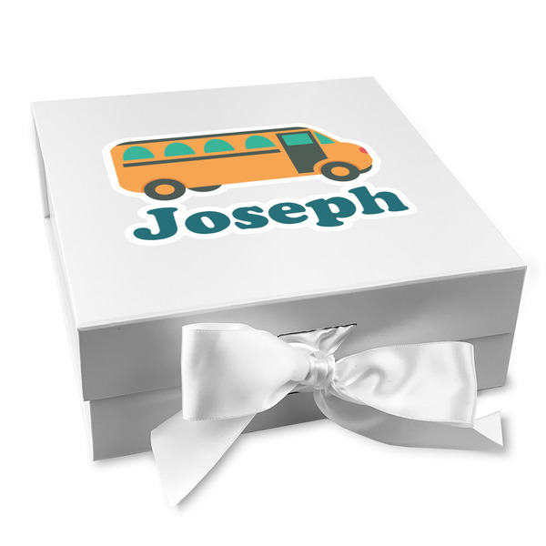 Custom School Bus Gift Box with Magnetic Lid - White (Personalized)