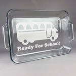 School Bus Glass Baking Dish with Truefit Lid - 13in x 9in (Personalized)