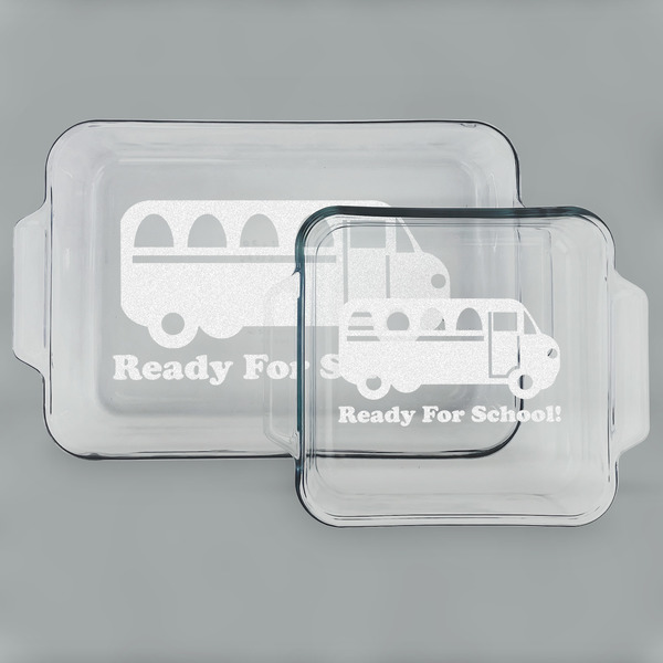 Custom School Bus Set of Glass Baking & Cake Dish - 13in x 9in & 8in x 8in (Personalized)