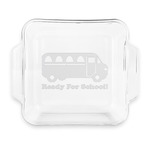 School Bus Glass Cake Dish with Truefit Lid - 8in x 8in (Personalized)