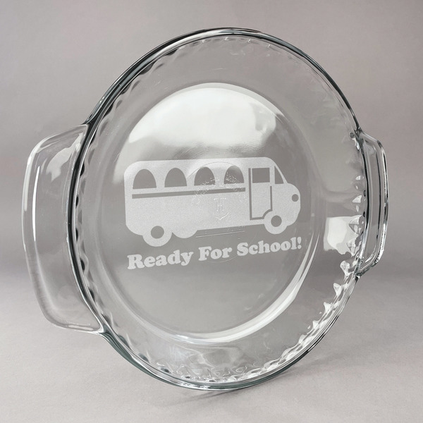 Custom School Bus Glass Pie Dish - 9.5in Round (Personalized)