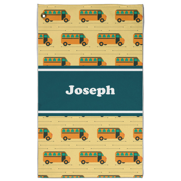 Custom School Bus Golf Towel - Poly-Cotton Blend w/ Name or Text