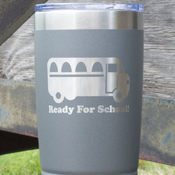 School Bus 20 oz Stainless Steel Tumbler - Grey - Double Sided (Personalized)
