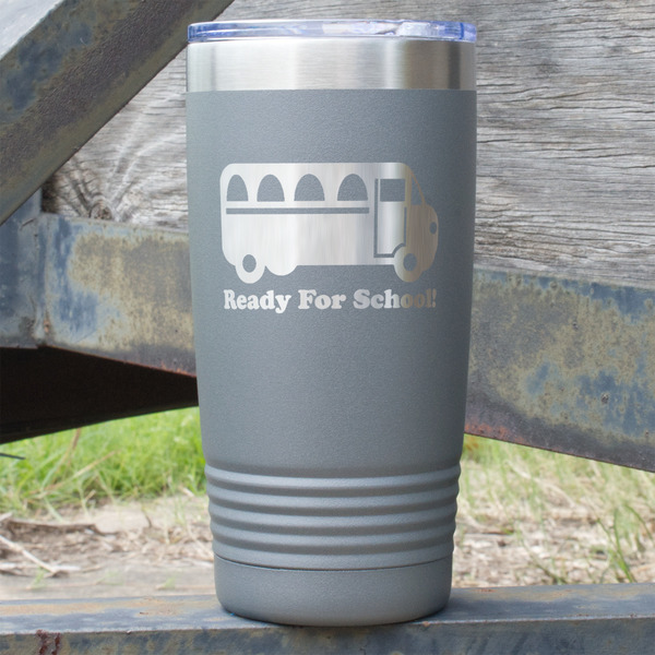 Custom School Bus 20 oz Stainless Steel Tumbler - Grey - Double Sided (Personalized)