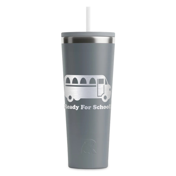 Custom School Bus RTIC Everyday Tumbler with Straw - 28oz - Grey - Double-Sided (Personalized)