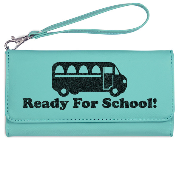 Custom School Bus Ladies Leatherette Wallet - Laser Engraved- Teal (Personalized)