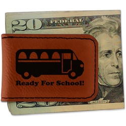 School Bus Leatherette Magnetic Money Clip - Double Sided (Personalized)