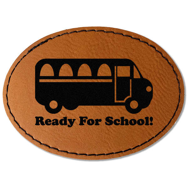 Custom School Bus Faux Leather Iron On Patch - Oval (Personalized)