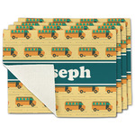 School Bus Single-Sided Linen Placemat - Set of 4 w/ Name or Text