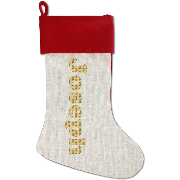 Custom School Bus Red Linen Stocking (Personalized)