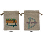 School Bus Medium Burlap Gift Bag - Front & Back (Personalized)