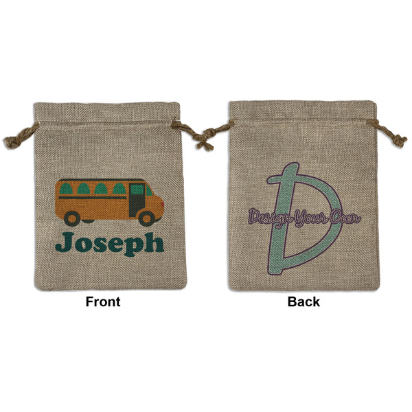 Custom School Bus Medium Burlap Gift Bag - Front & Back (Personalized)