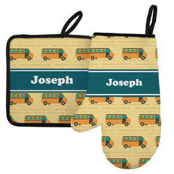 School Bus Left Oven Mitt & Pot Holder Set w/ Name or Text