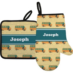 School Bus Right Oven Mitt & Pot Holder Set w/ Name or Text