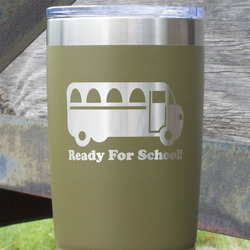School Bus 20 oz Stainless Steel Tumbler - Olive - Double Sided (Personalized)