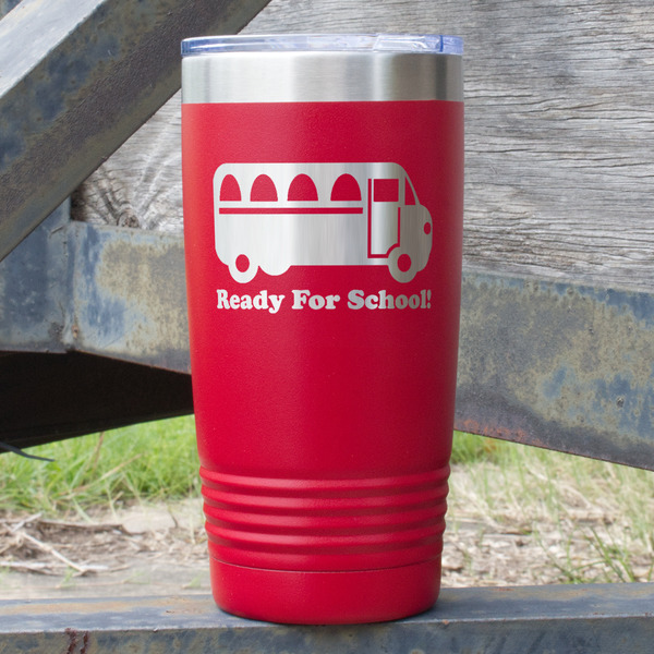 Custom School Bus 20 oz Stainless Steel Tumbler - Red - Double Sided (Personalized)