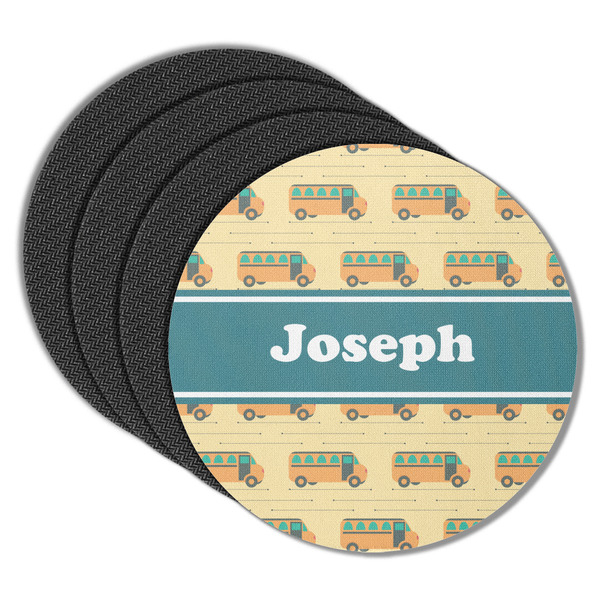 Custom School Bus Round Rubber Backed Coasters - Set of 4 (Personalized)