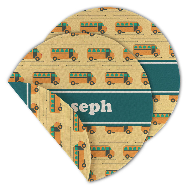 Custom School Bus Round Linen Placemat - Double Sided (Personalized)