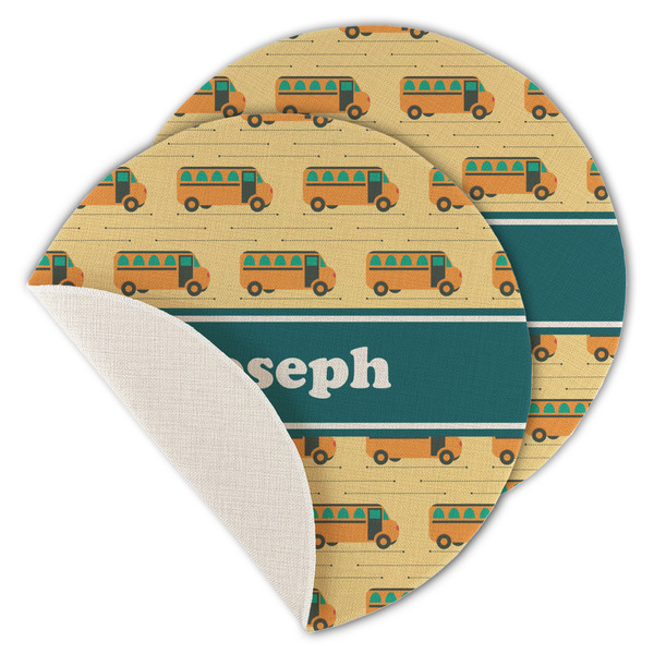 Custom School Bus Round Linen Placemat - Single Sided - Set of 4 (Personalized)