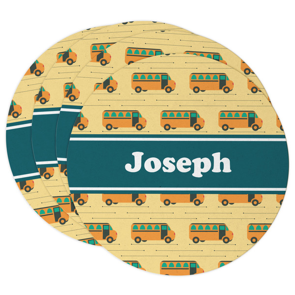 Custom School Bus Round Paper Coasters w/ Name or Text