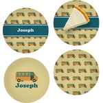 School Bus Set of 4 Glass Appetizer / Dessert Plate 8" (Personalized)