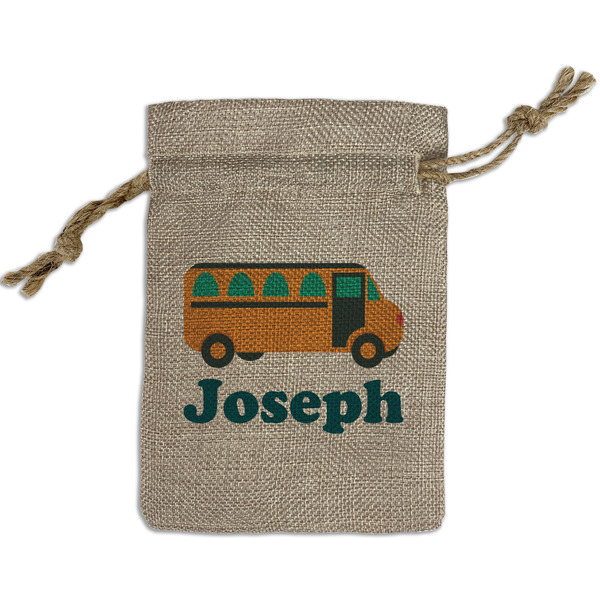 Custom School Bus Small Burlap Gift Bag - Front (Personalized)