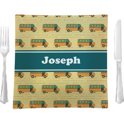 School Bus 9.5" Glass Square Lunch / Dinner Plate- Single or Set of 4 (Personalized)