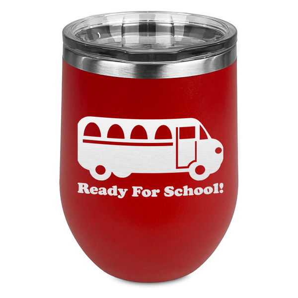 Custom School Bus Stemless Stainless Steel Wine Tumbler - Red - Double Sided (Personalized)