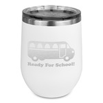 School Bus Stemless Stainless Steel Wine Tumbler - White - Double Sided (Personalized)