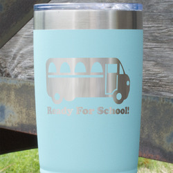 School Bus 20 oz Stainless Steel Tumbler - Teal - Double Sided (Personalized)
