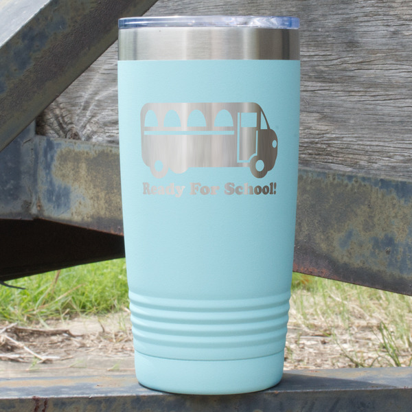 Custom School Bus 20 oz Stainless Steel Tumbler - Teal - Double Sided (Personalized)