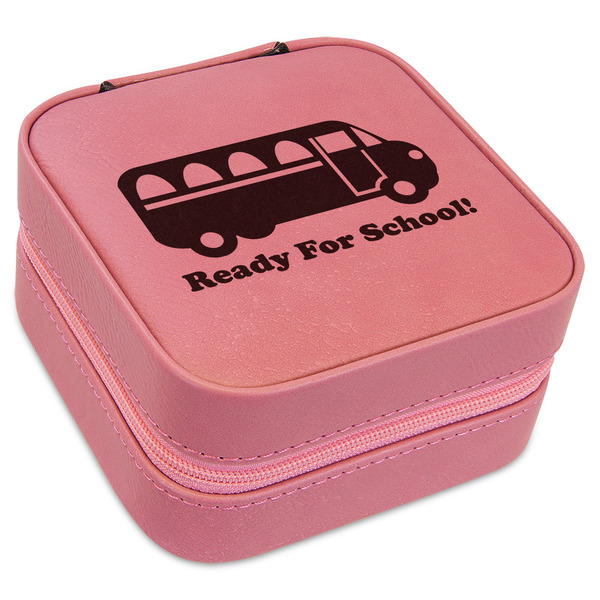 Custom School Bus Travel Jewelry Boxes - Pink Leather (Personalized)