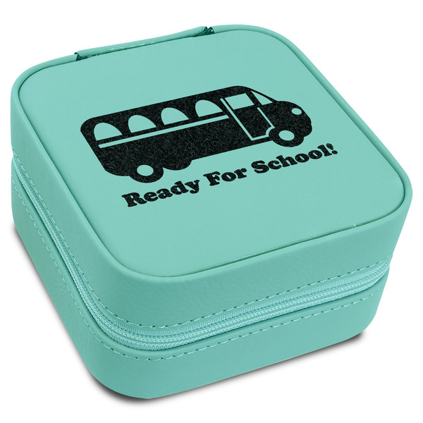 Custom School Bus Travel Jewelry Box - Teal Leather (Personalized)