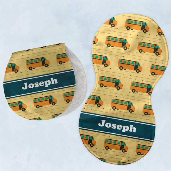 Custom School Bus Burp Pads - Velour - Set of 2 w/ Name or Text