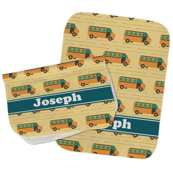 Custom School Bus Burp Cloths - Fleece - Set of 2 w/ Name or Text