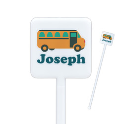 School Bus Square Plastic Stir Sticks - Double Sided (Personalized)