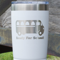 School Bus 20 oz Stainless Steel Tumbler - White - Double Sided (Personalized)