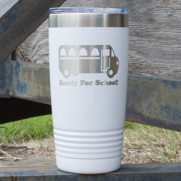 Custom School Bus 20 oz Stainless Steel Tumbler - White - Double Sided (Personalized)