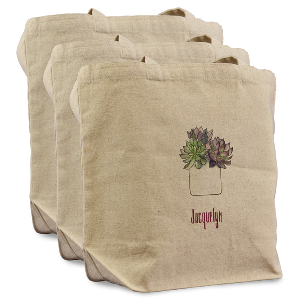 Custom Cactus Reusable Cotton Grocery Bags - Set of 3 (Personalized)