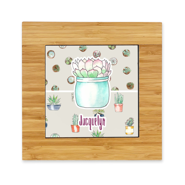 Custom Cactus Bamboo Trivet with Ceramic Tile Insert (Personalized)