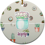 Cactus Round Ceramic Ornament w/ Name or Text