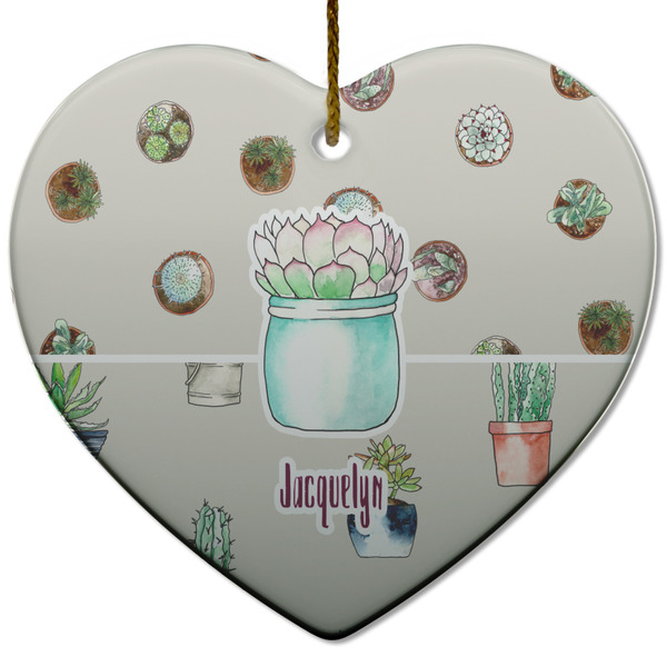 Custom Cactus Heart Ceramic Ornament w/ Name or Text