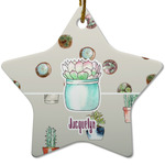 Cactus Star Ceramic Ornament w/ Name or Text