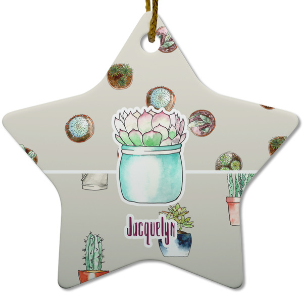 Custom Cactus Star Ceramic Ornament w/ Name or Text