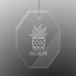 Cactus Engraved Glass Ornament - Octagon (Personalized)