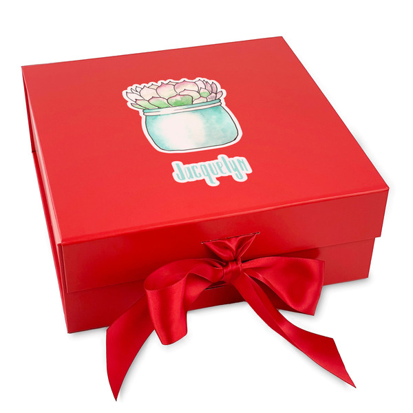 Custom Cactus Gift Box with Magnetic Lid - Red (Personalized)