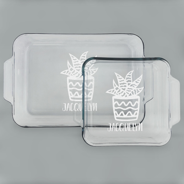 Custom Cactus Set of Glass Baking & Cake Dish - 13in x 9in & 8in x 8in (Personalized)