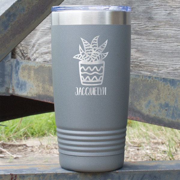 Custom Cactus 20 oz Stainless Steel Tumbler - Grey - Double Sided (Personalized)